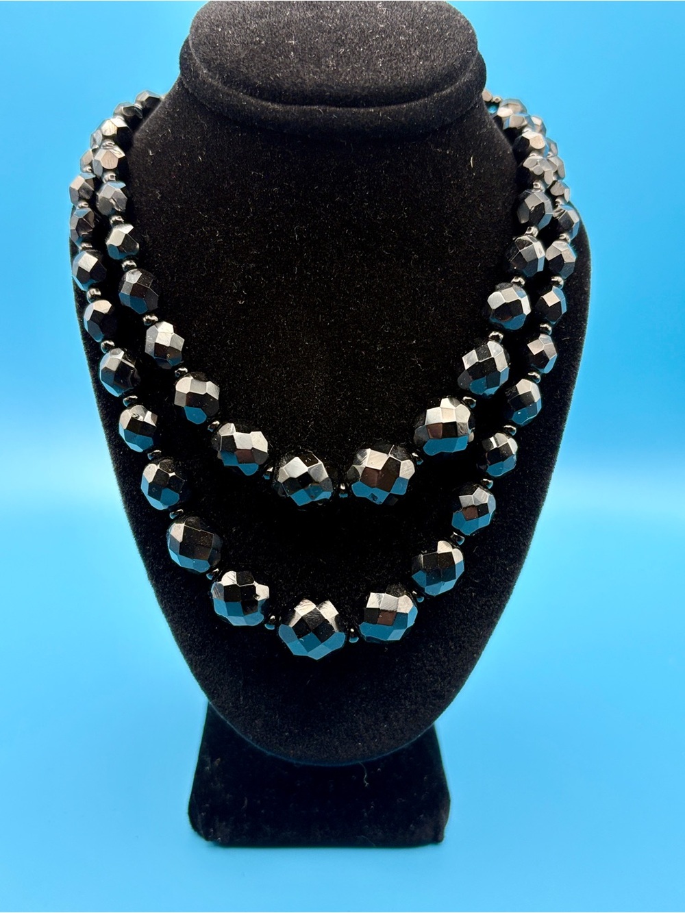 Double-Strand Faceted Black Bead Necklace for Women